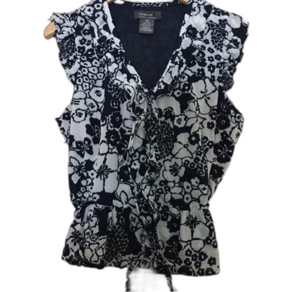 George Short Flutter Sleeve Blue and White floral print size 12